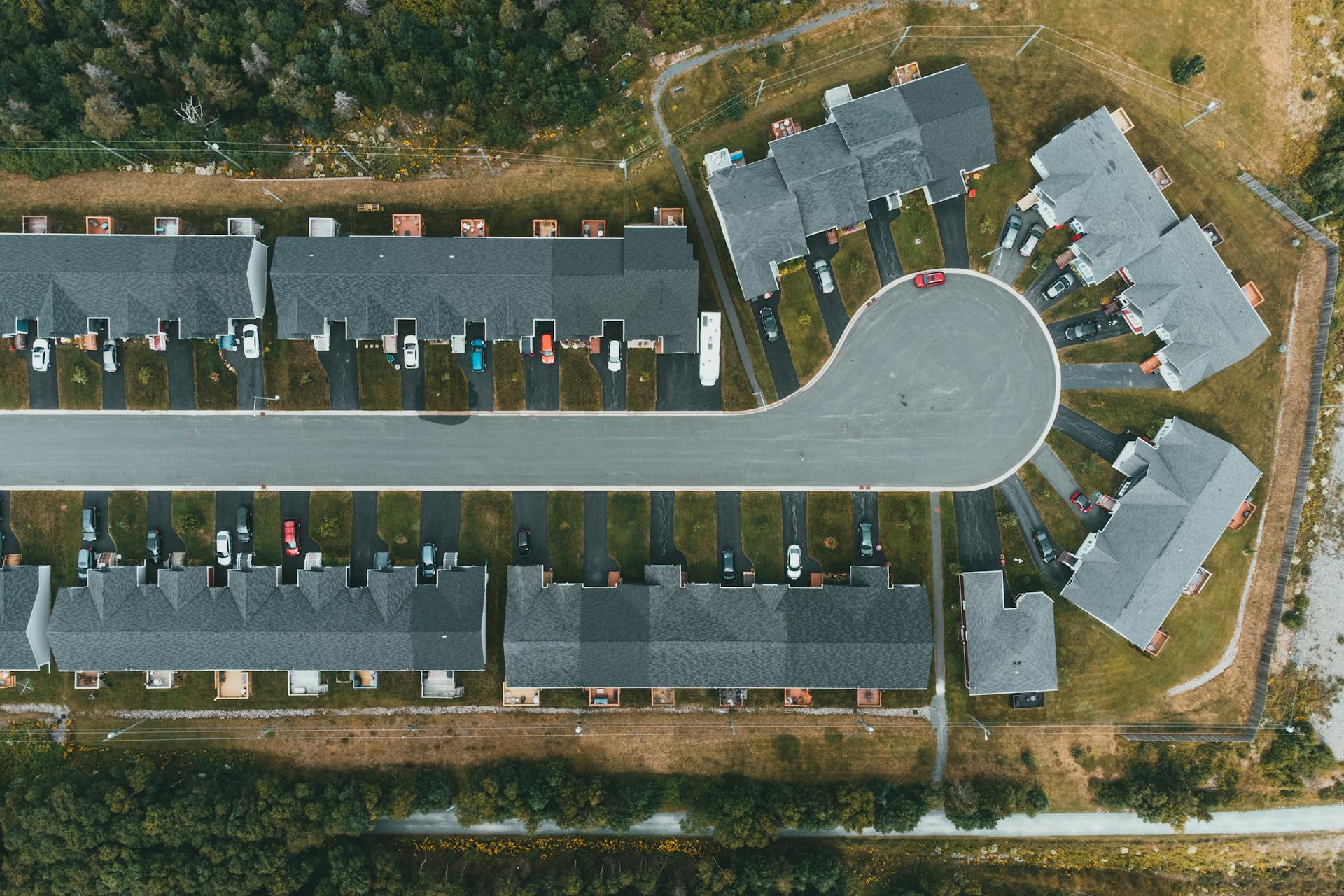 Aerial view of a BC strata townhouse complex